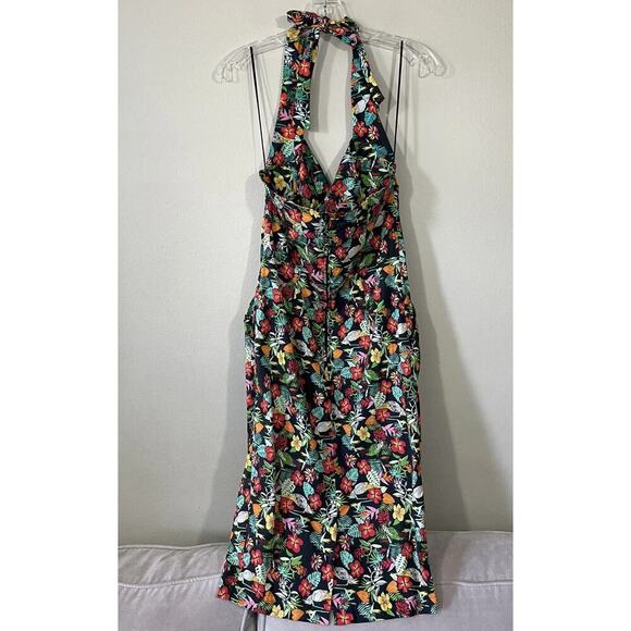 Timeless London Tropical Bird Floral Print Halter Dress Pin Up Size US6 Resort - Picture 3 of 11